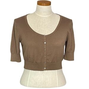 GAP All Cotton Cropped Button up Scoop Neck Cardigan Brown Bolero Shrug SzM